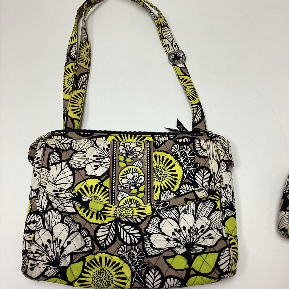 Vera Bradley Black and neon yellow Floral crossbody Bag with matching wristlet